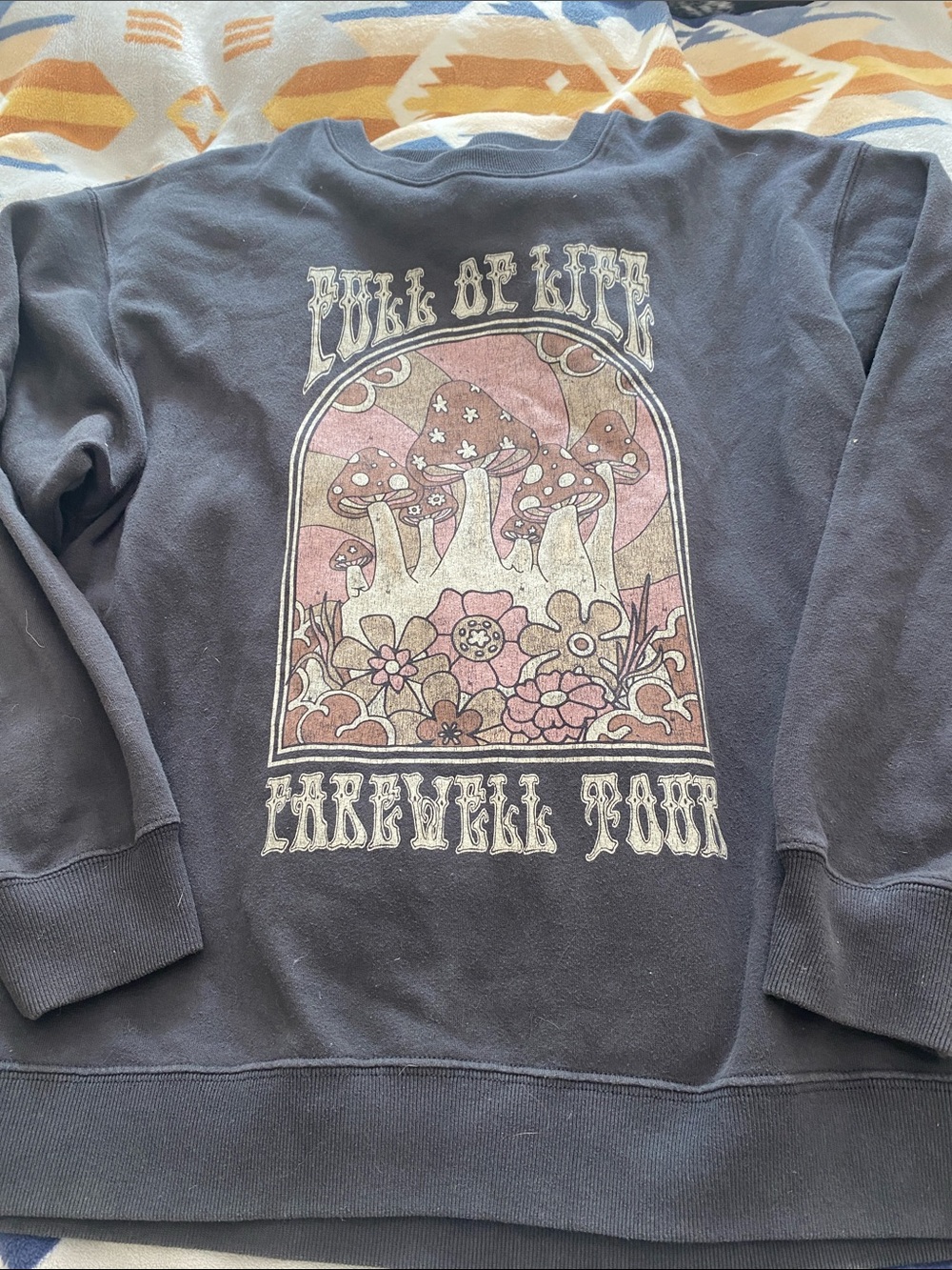 Hollister Charcoal Crewneck with Pink Mushroom Graphic